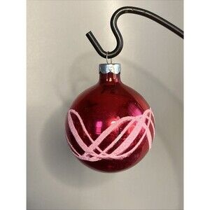 Vtg 60s Stenciled Red Christmas Ornament Swirl Pattern Glitter Coby
